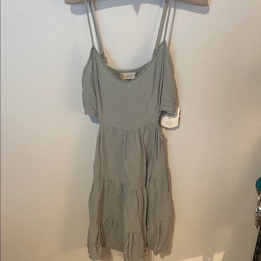 Altar'd State Soft Gray Tiered Mini Dress
